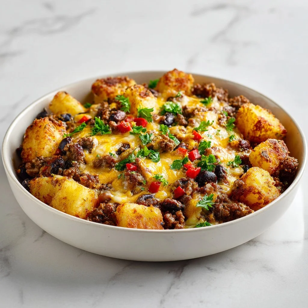 Delicious high-protein cowboy casserole meal prep dish with beef and veggies.