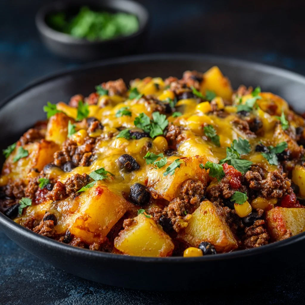 Delicious high-protein cowboy casserole meal prep in a baking dish.