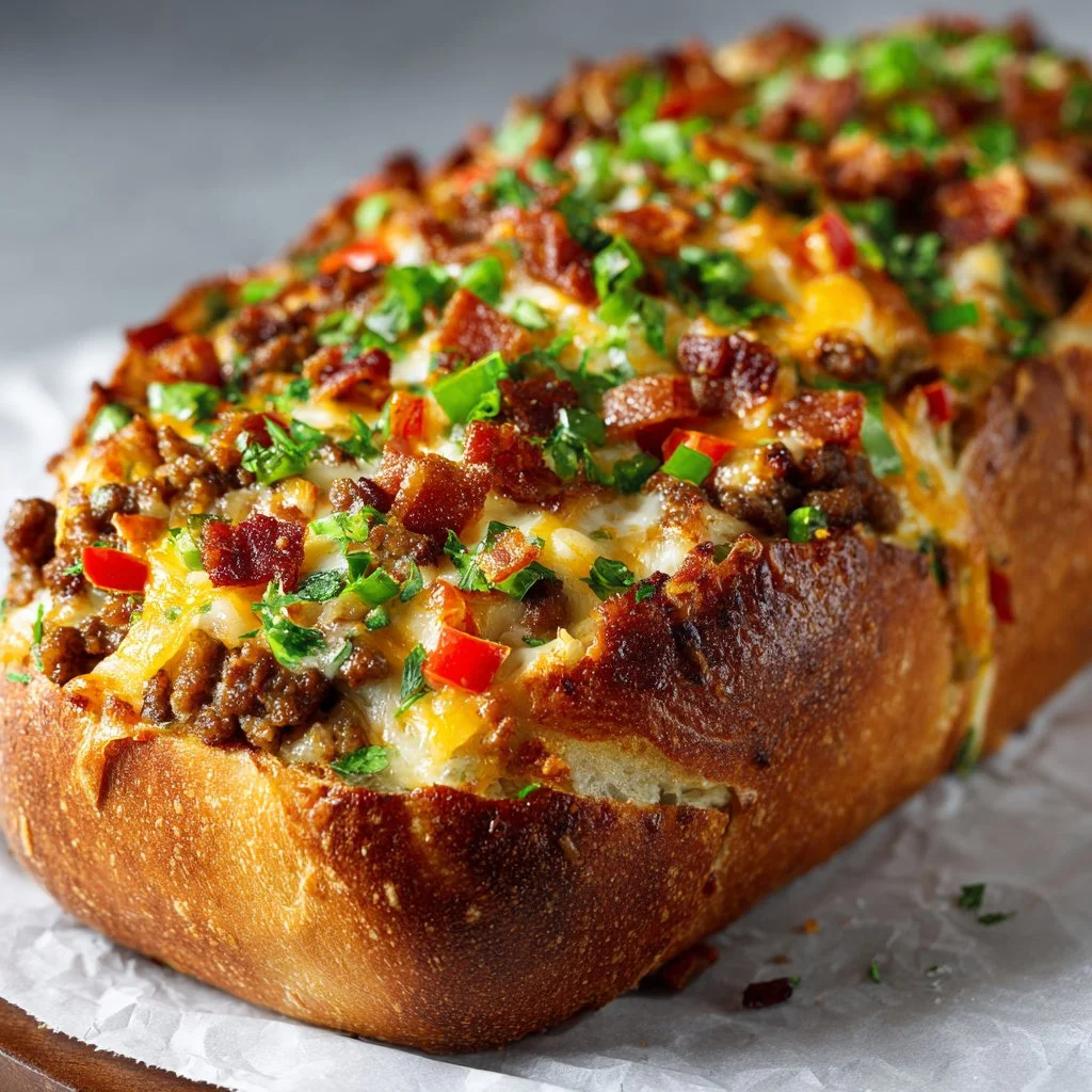 High-protein garbage bread dish for meal prep, showcasing ingredients and presentation.