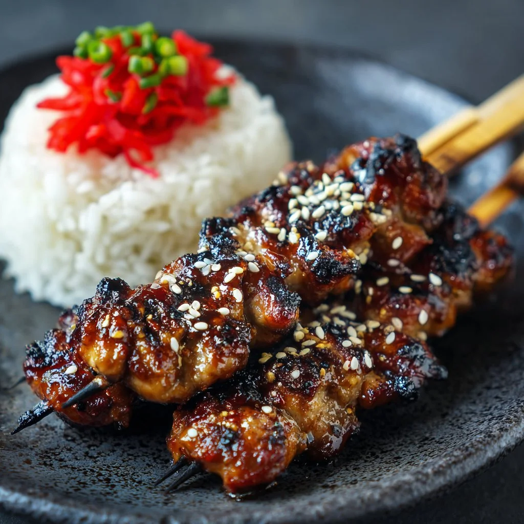 Delicious Chicken Yakitori skewers served on a plate