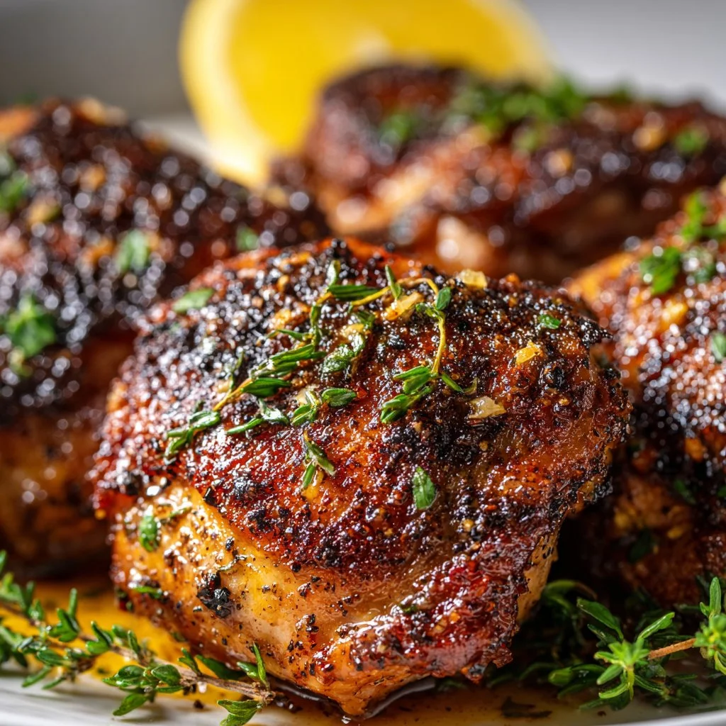 Delicious melt in your mouth chicken served on a plate with herbs
