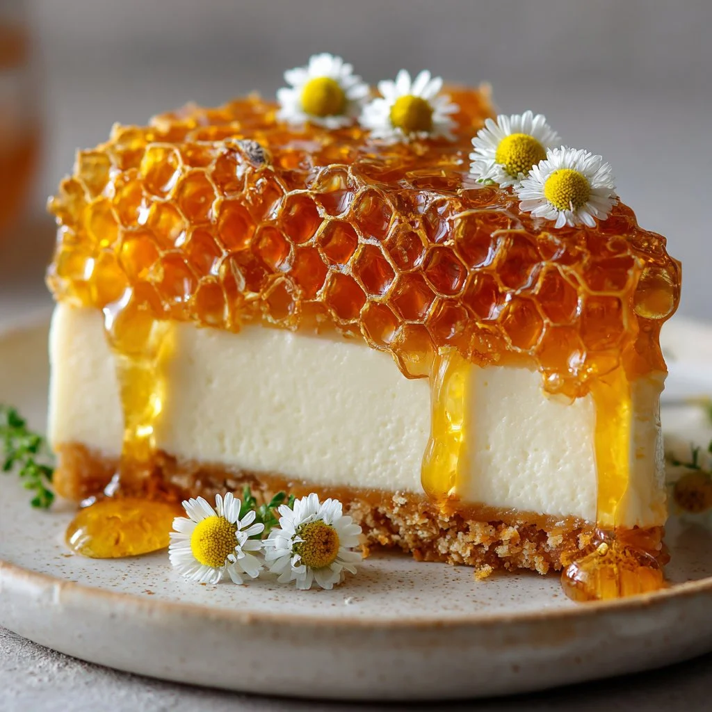 Morning lemon lavender honey cheesecake garnished with lavender sprigs
