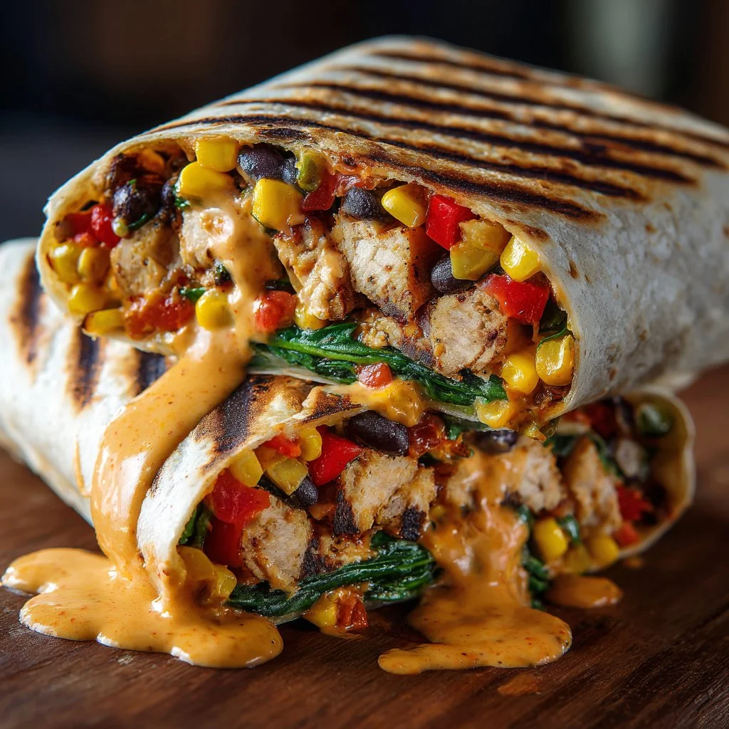 Southwest Chicken Wrap with fresh vegetables and savory sauce