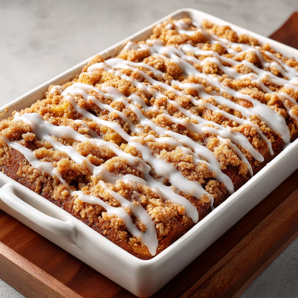 Spring Morning Pumpkin Coffee Cake topped with a cinnamon crumble