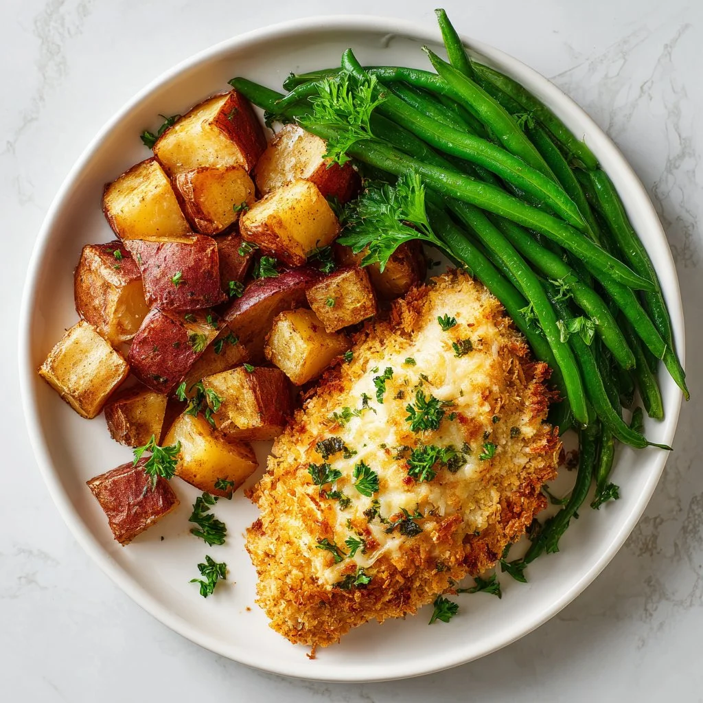 Sheet pan dinner featuring Parmesan chicken with spring vegetables