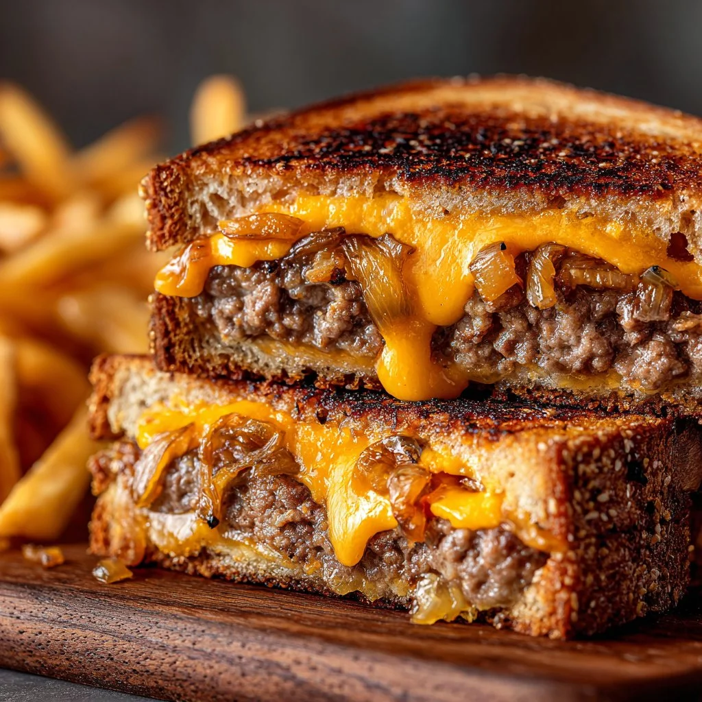 Delicious homemade patty melt ready for takeout