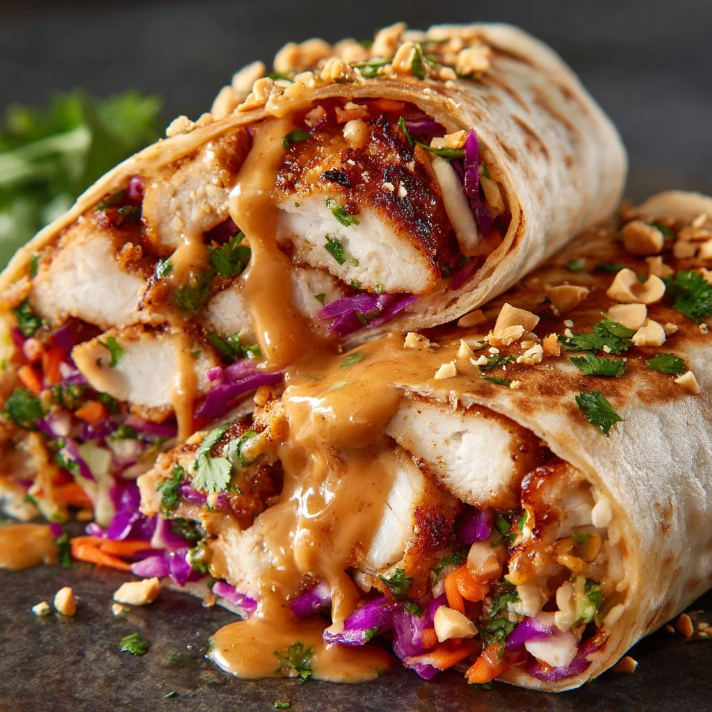 Thai Chicken Wrap served with crunchy Asian slaw for a flavorful meal