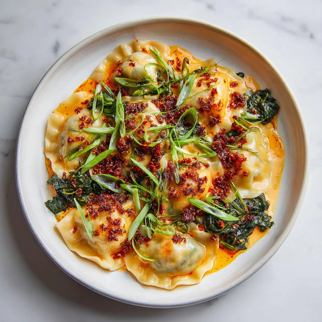 Trader Joe's viral dumpling bake served in a cozy dish
