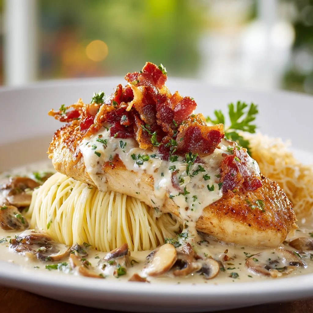 Delicious Chicken Riesling dish from Cheesecake Factory with creamy sauce and herbs