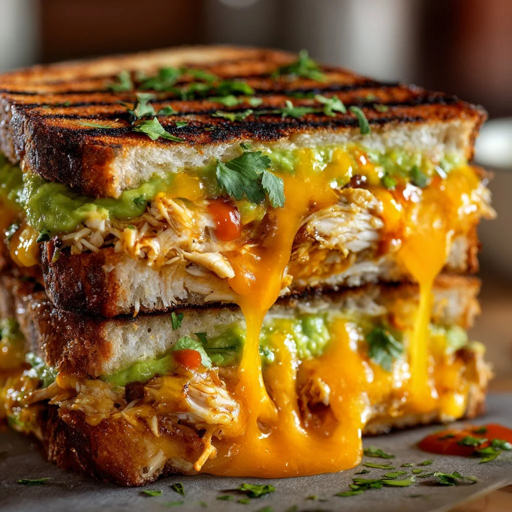Delicious Chicken Avocado Melt Sandwich with chicken, avocado, and melted cheese.