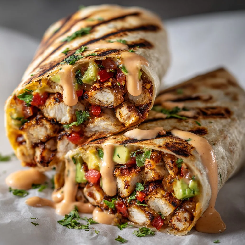 Chipotle Ranch Grilled Chicken Burrito with grilled chicken and ranch sauce