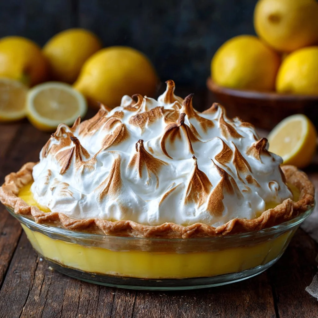 Classic lemon meringue pie with a flaky crust and fluffy meringue topping