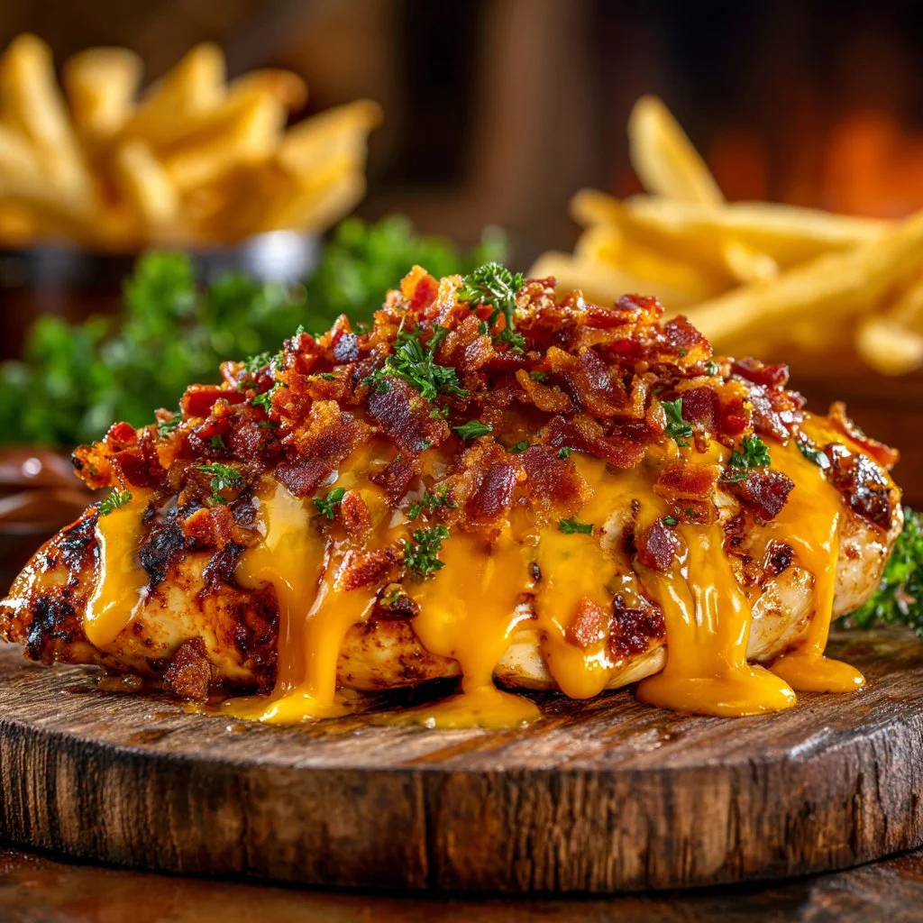 Delicious Cowboy BBQ Bacon Cheddar Chicken recipe on a grill