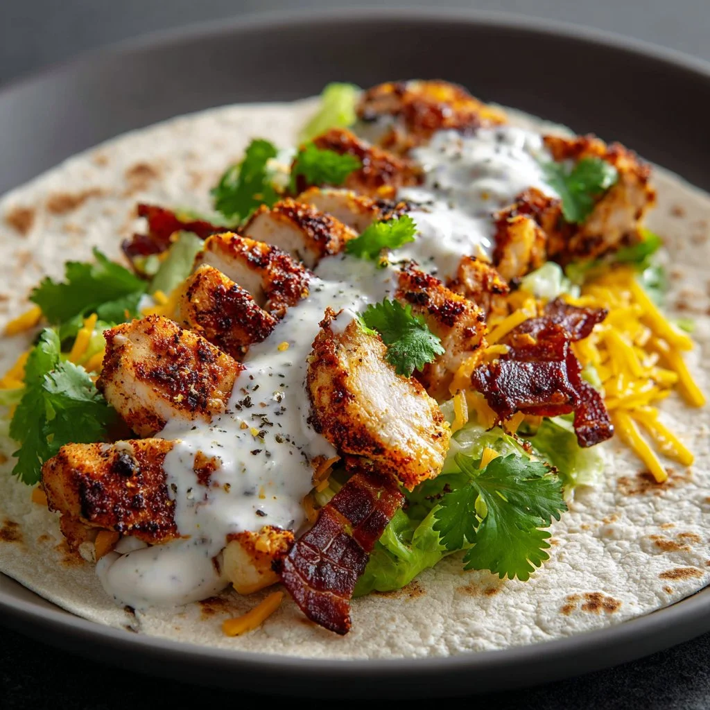 Crispy Chicken Bacon Ranch Wrap with crispy chicken, bacon, and ranch dressing