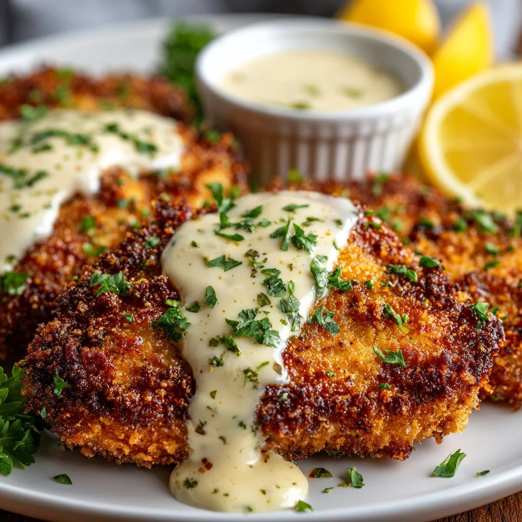 Crispy Malibu Chicken served with sides on a plate