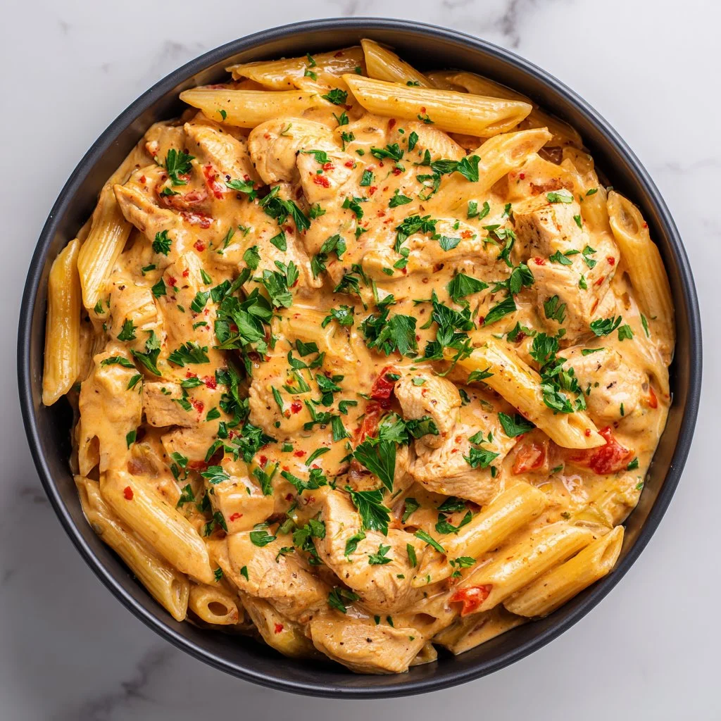 Creamy Cajun chicken pasta cooked in a Crock Pot with vibrant ingredients.