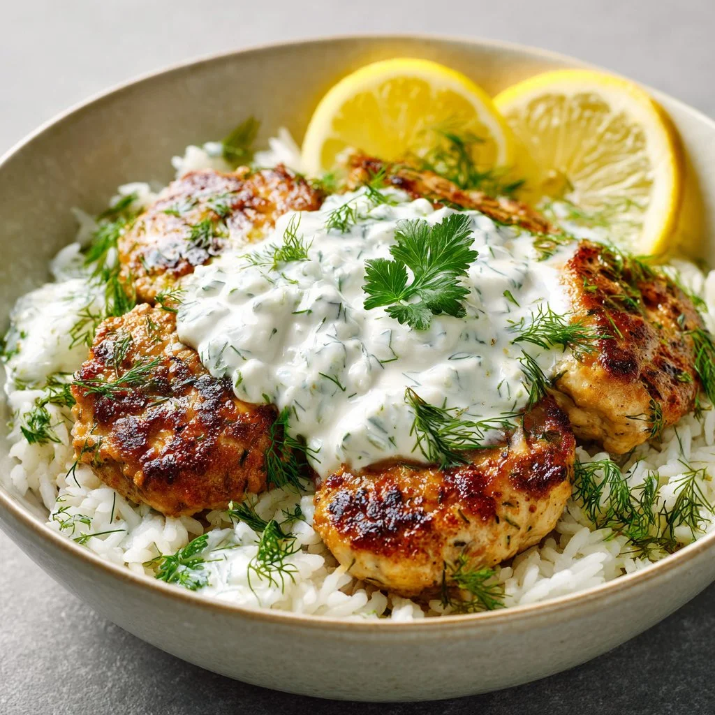 Delicious Chicken Tzatziki Casserole served in a baking dish