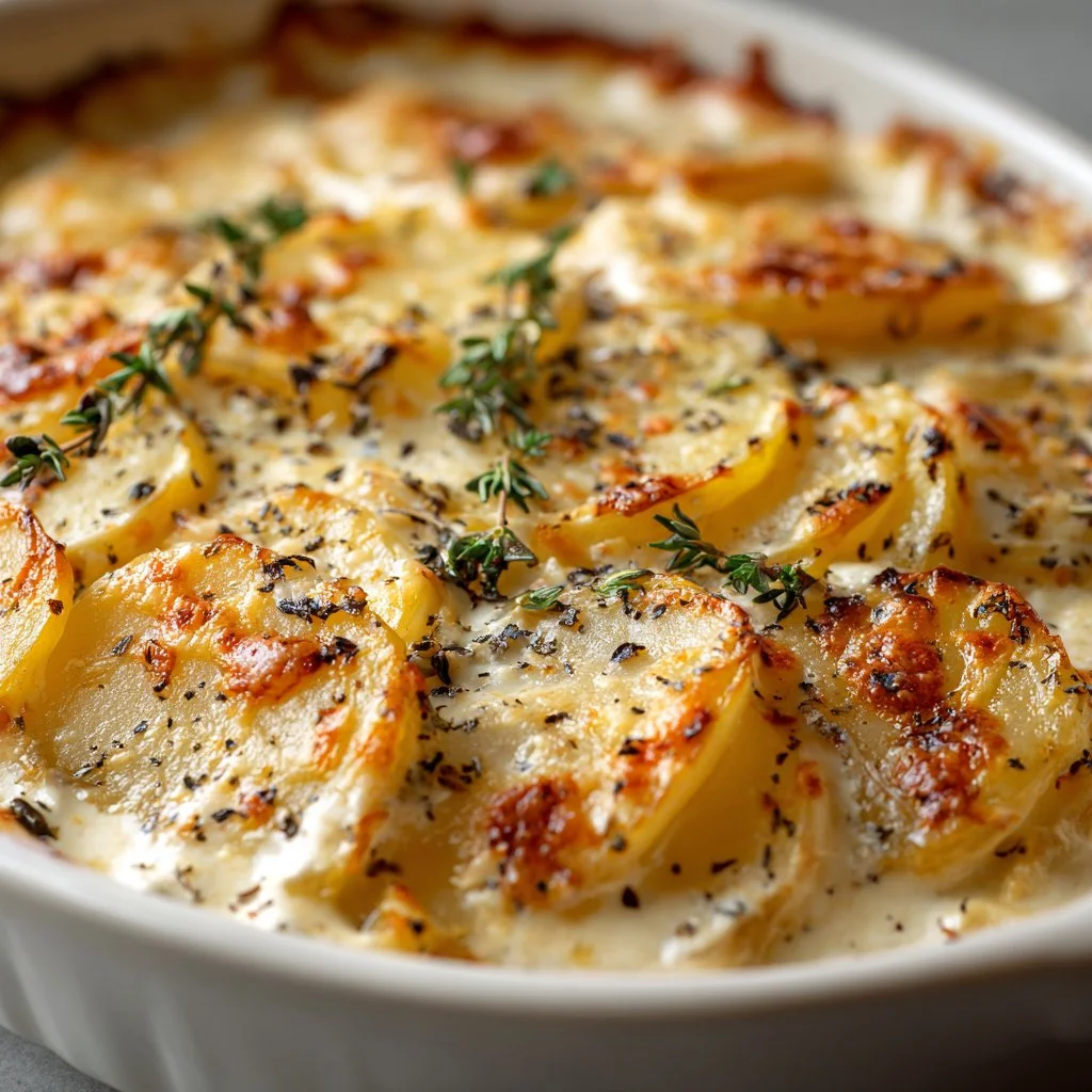 Delicious gratin potatoes layered with cheese and cream, perfect for a comforting dish
