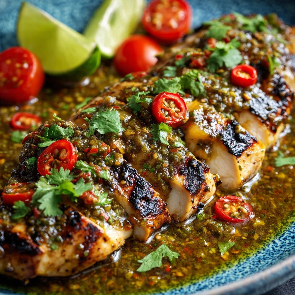 Grilled Salsa Verde Chicken with Pepper Jack Cheese on a plate