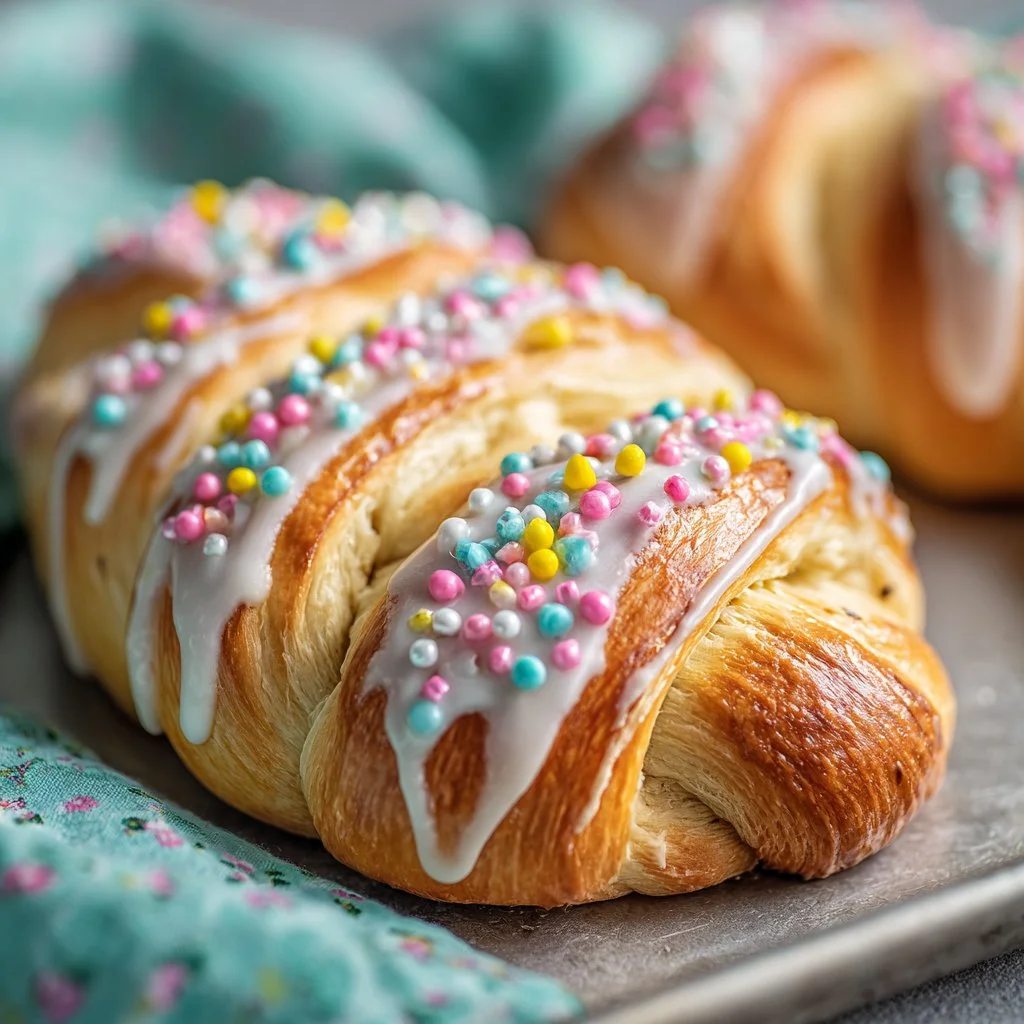 Homemade Italian Easter Bread with Anise, decorated for the holiday season