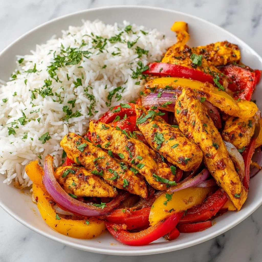 One Pan Chicken and Peppers dish served hot with colorful bell peppers
