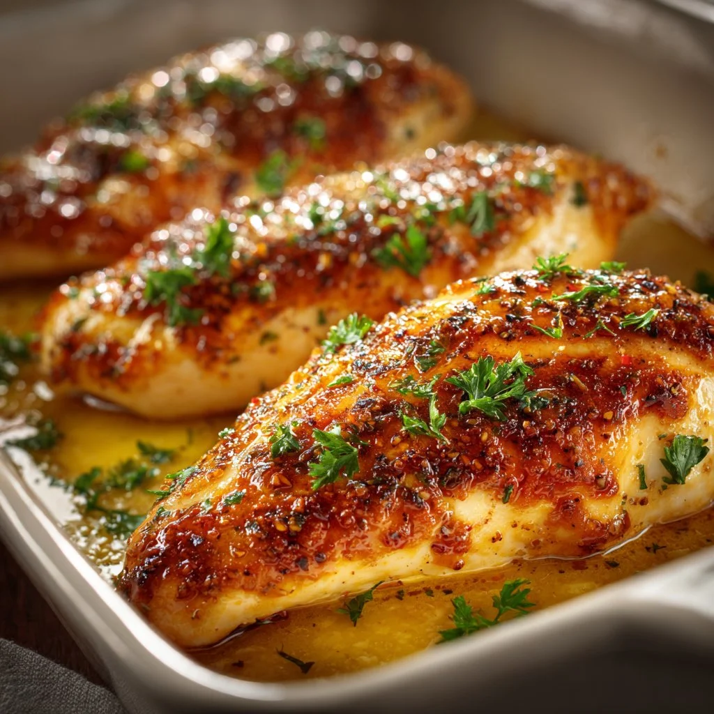 Oven-baked tender chicken cooked to perfection for a juicy meal.