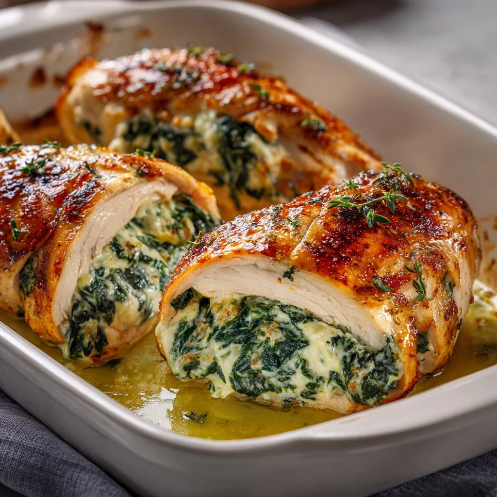 Delicious spinach stuffed chicken breasts recipe with creamy filling