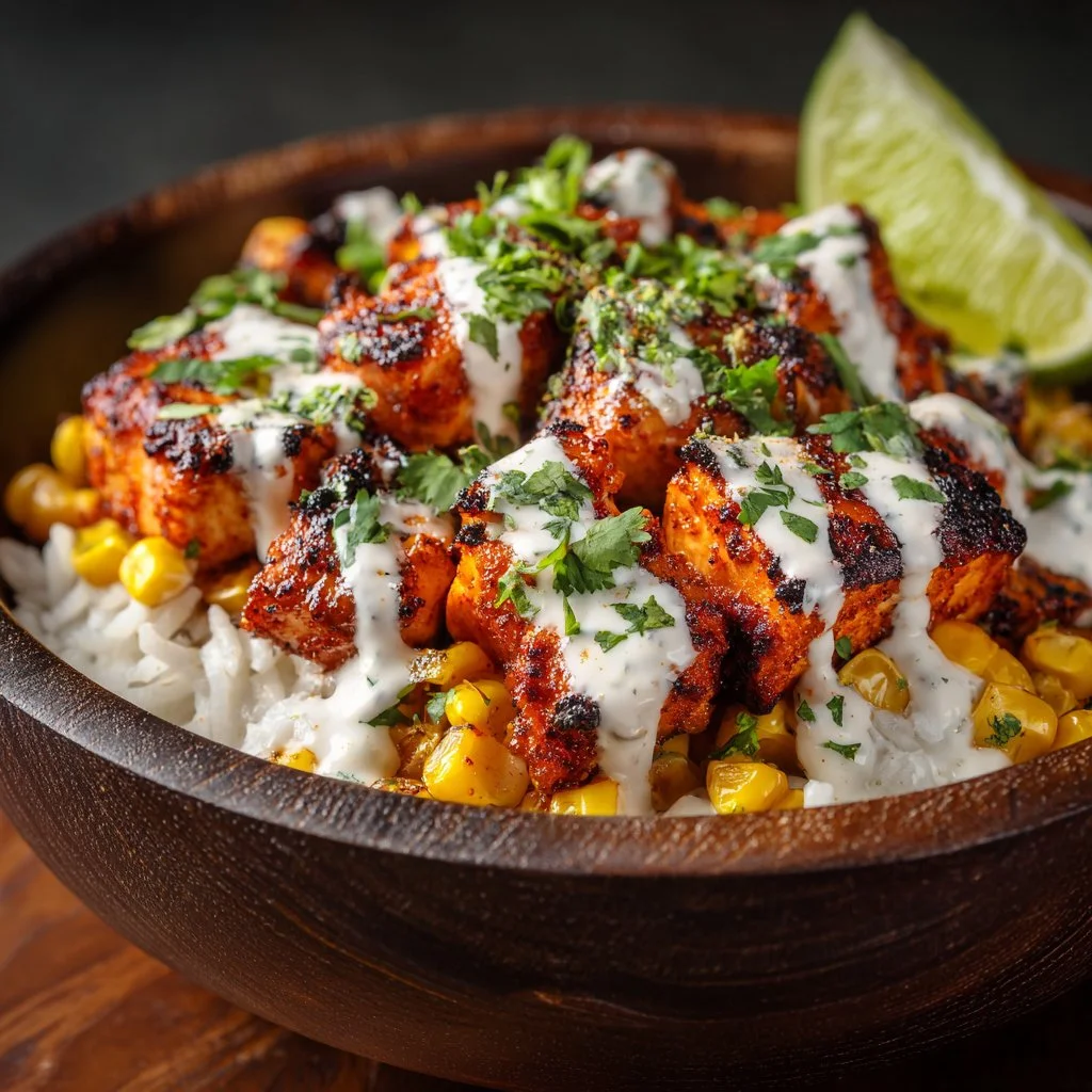 Tasty Street Corn Chicken Bowl with grilled chicken and fresh ingredients