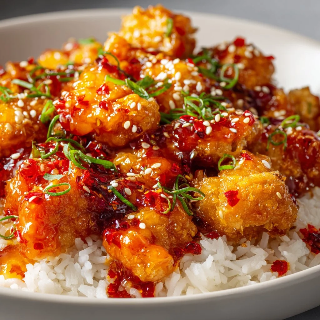 Delicious Thai Sweet Chili Chicken served with vegetables and herbs