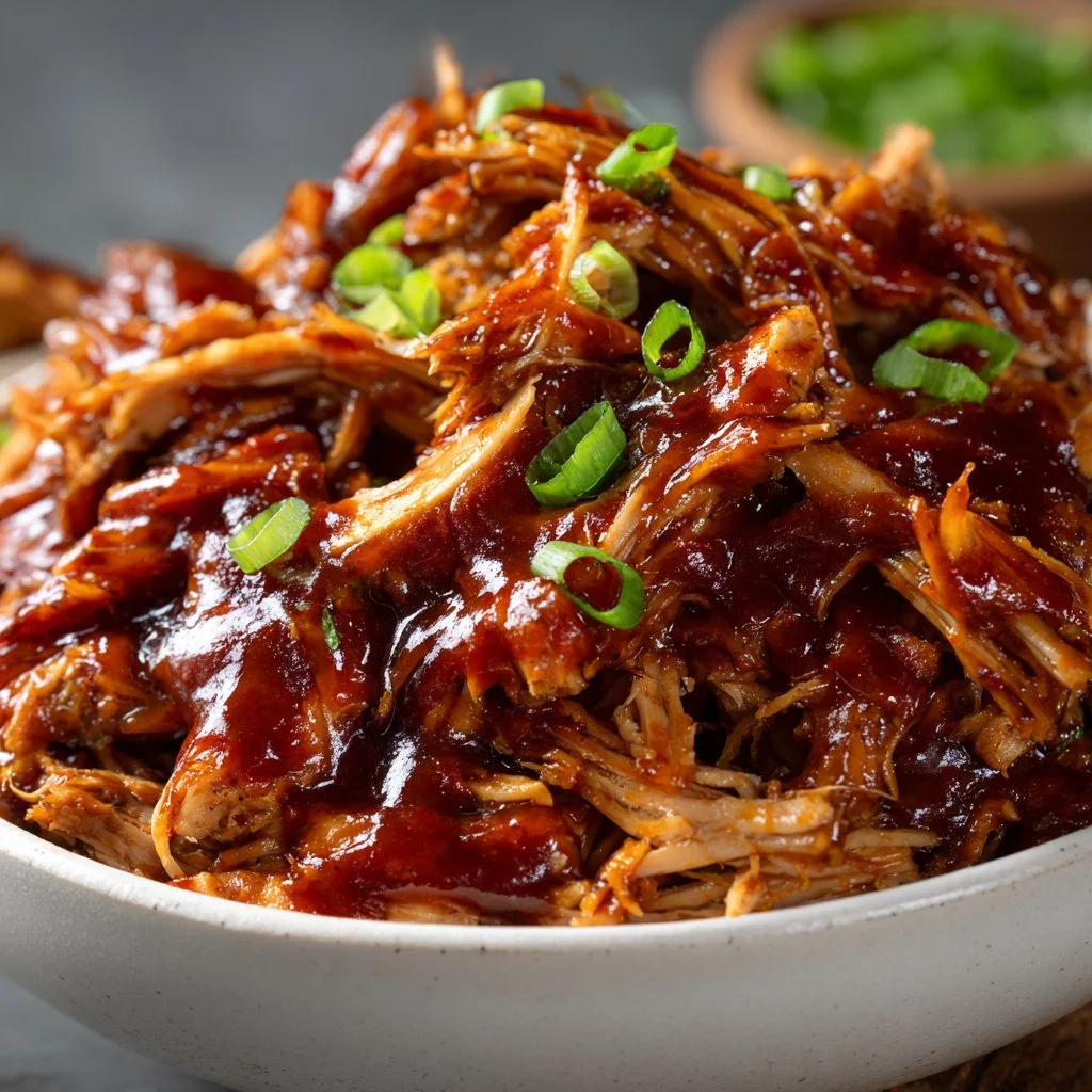 Delicious pulled BBQ chicken made in a Crockpot