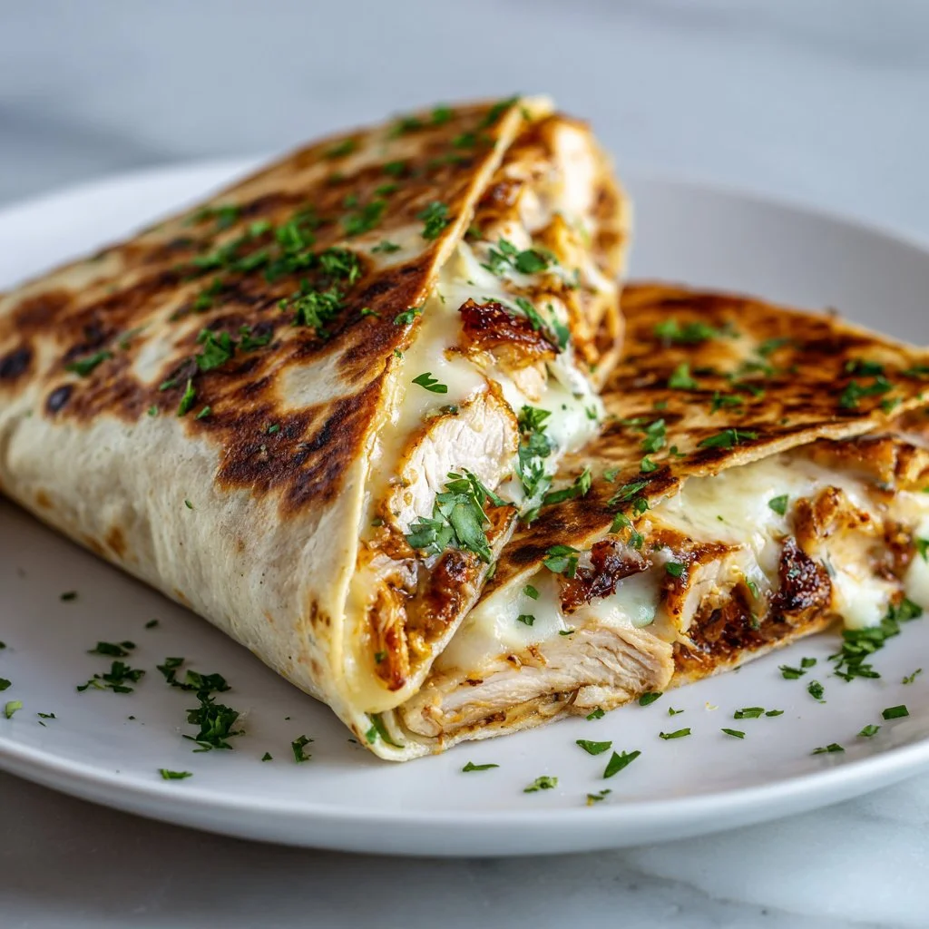 Delicious cheesy garlic chicken wraps with fresh ingredients for a satisfying meal