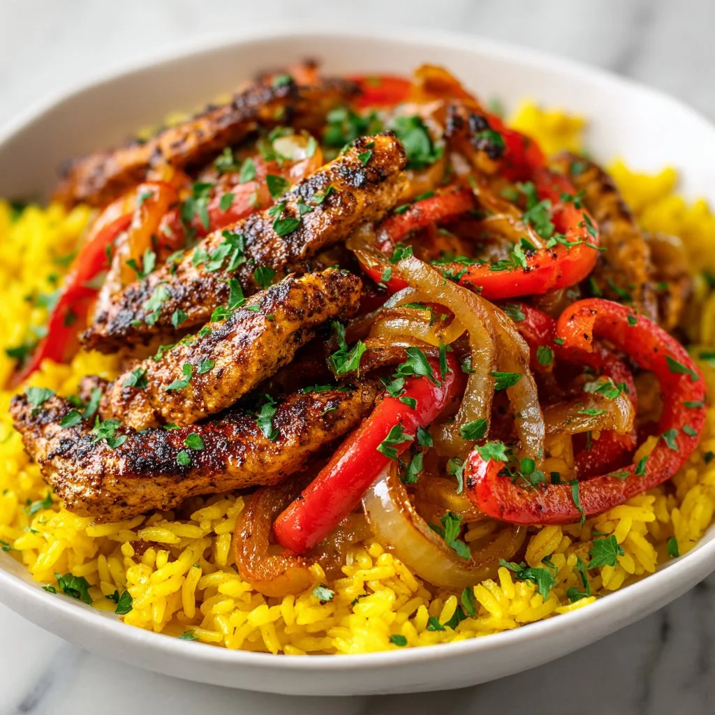 Delicious Chicken Fajita Rice served in a bowl with vibrant veggies