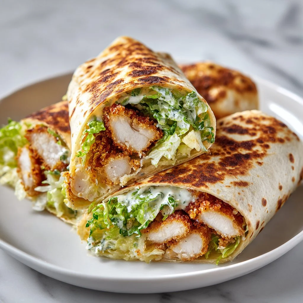 Crispy Chicken Caesar Wrap filled with fresh ingredients