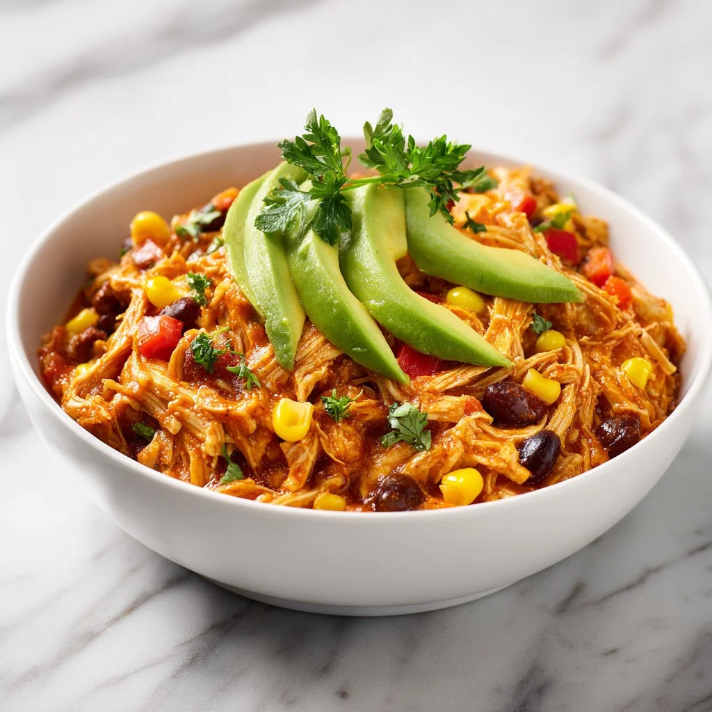 Delicious Crock Pot Fiesta Chicken dish served with toppings