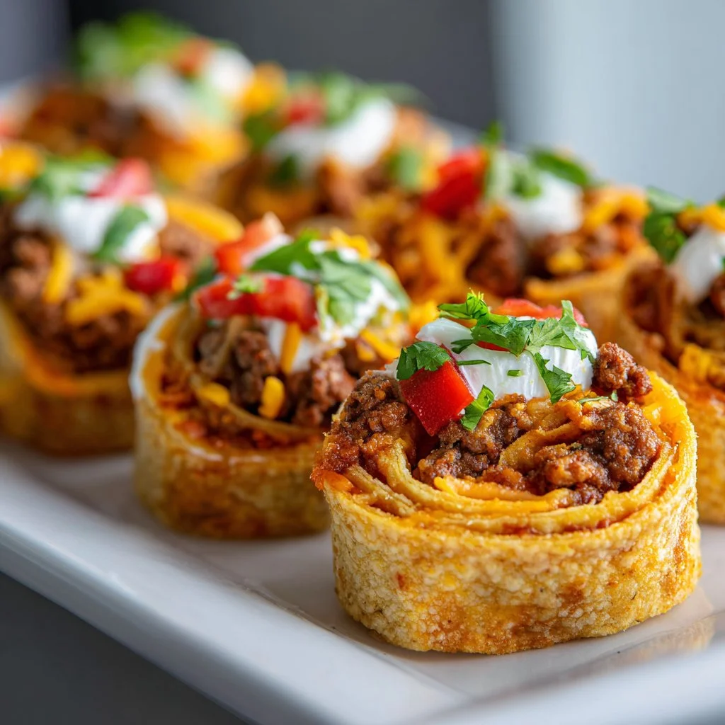 Assorted flavorful pinwheel snacks with colorful ingredients on a platter.