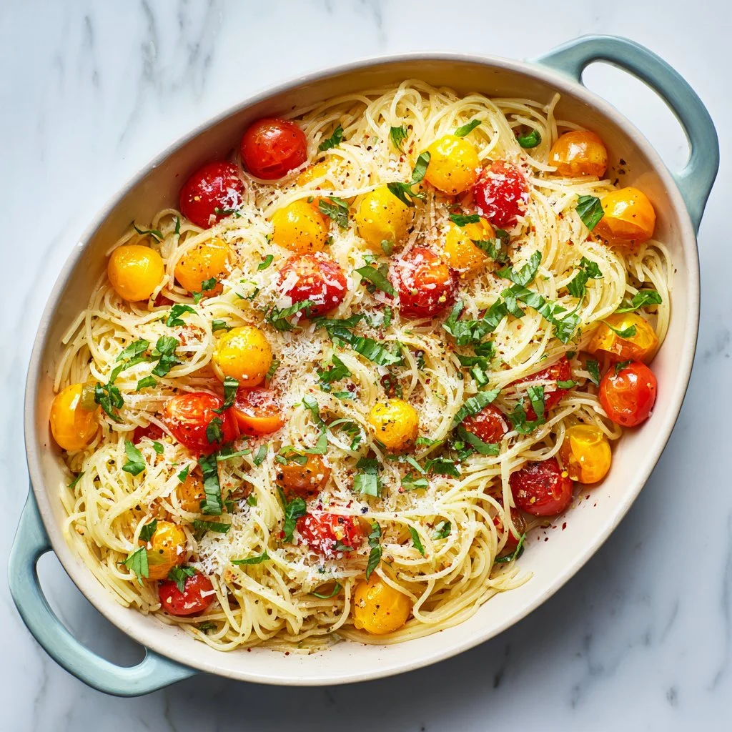Colorful garden pasta salad with fresh vegetables and herbs for meal prep