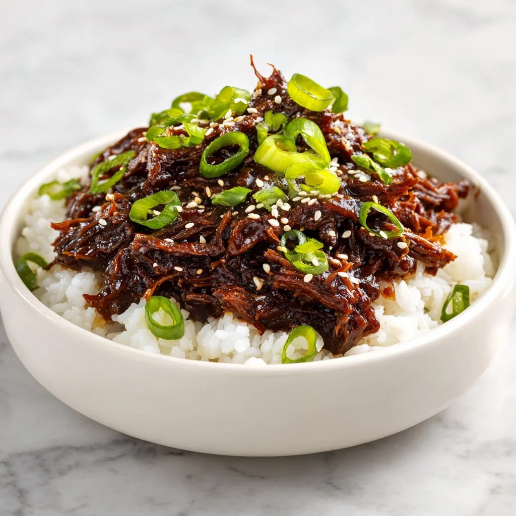 Korean BBQ cooked in a Crock Pot with vibrant vegetables and tender meat.