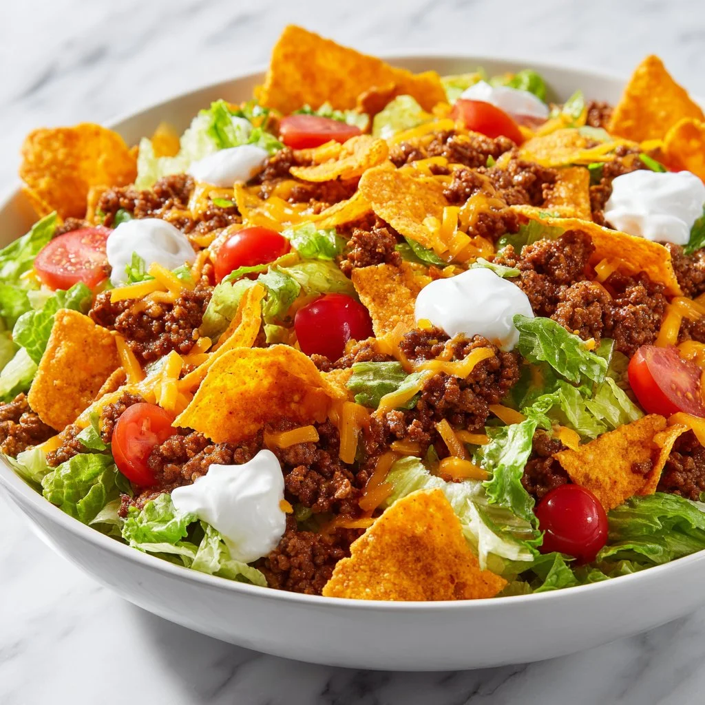 Colorful Simple Doritos Taco Salad with crunchy chips and fresh ingredients