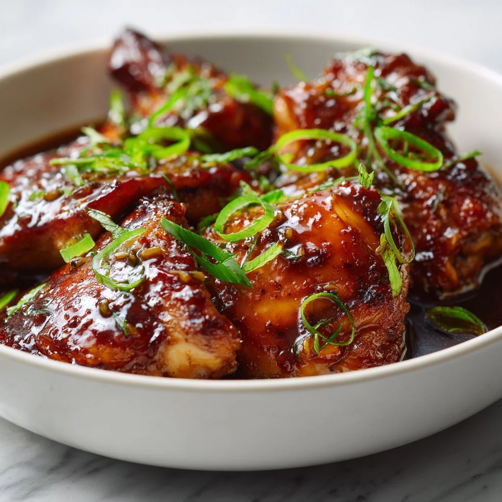 Succulent slow cooker honey garlic chicken thighs on a plate
