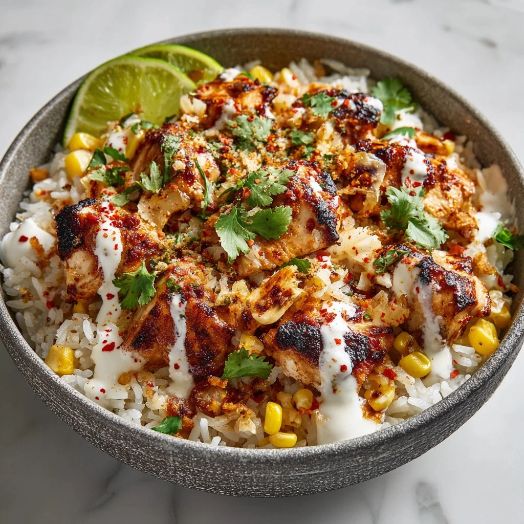 Delicious Street Corn Chicken Rice Bowl with vibrant toppings