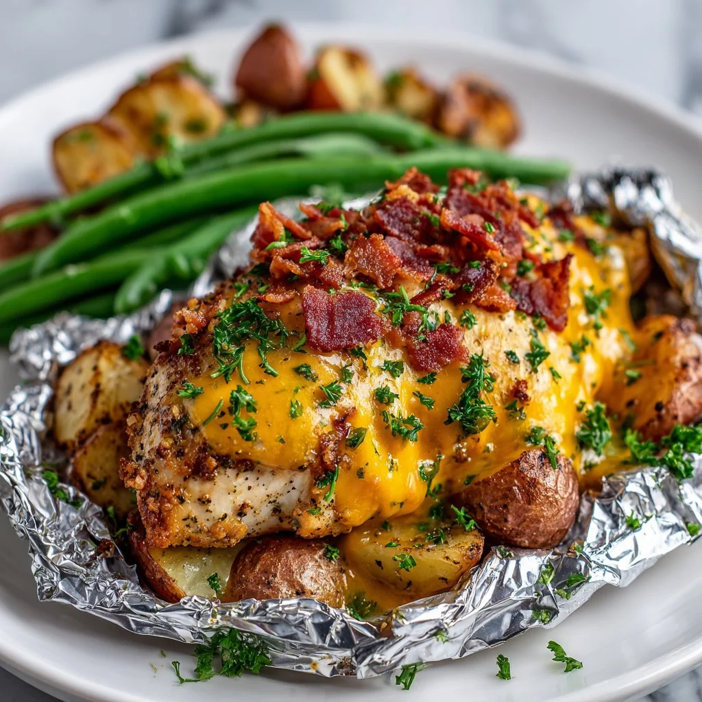 Delicious Bacon Ranch Chicken Foil Packets ready to cook