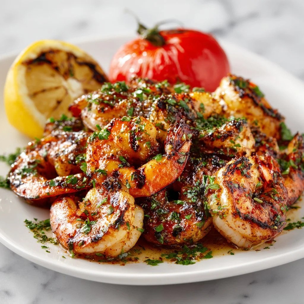 Delicious marinated shrimp ready for grilling on the barbecue