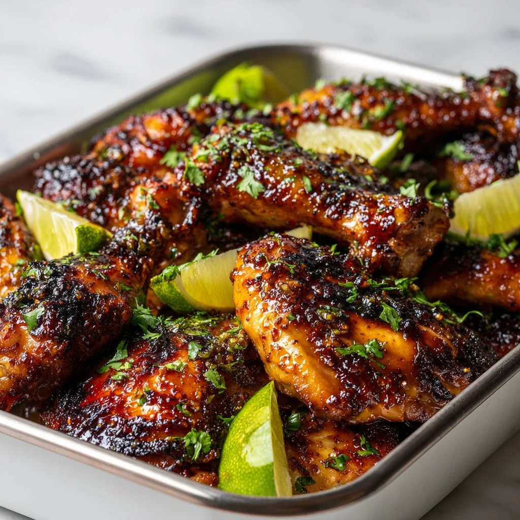 Deliciously cooked Chili Lime Chicken garnished with fresh lime slices