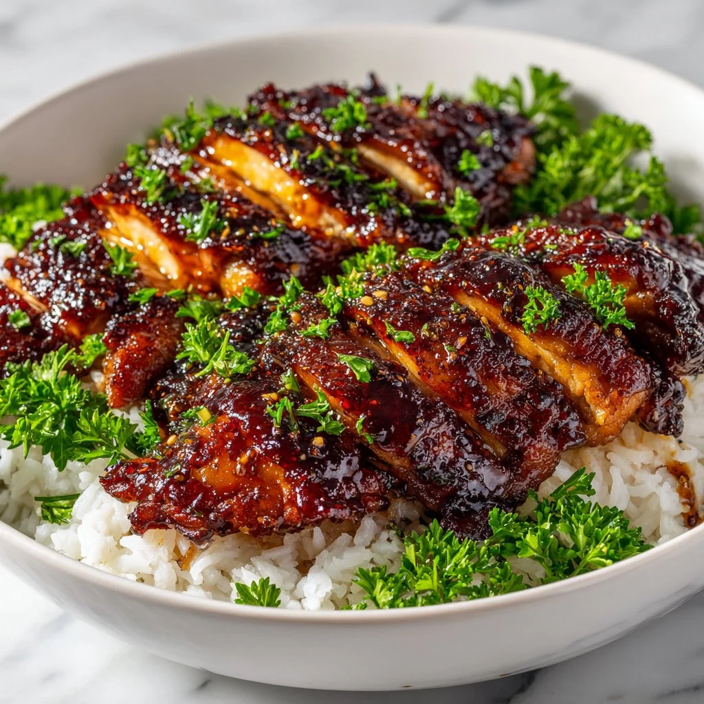 Easy honey garlic chicken served on a plate with vegetables, showcasing the dish.