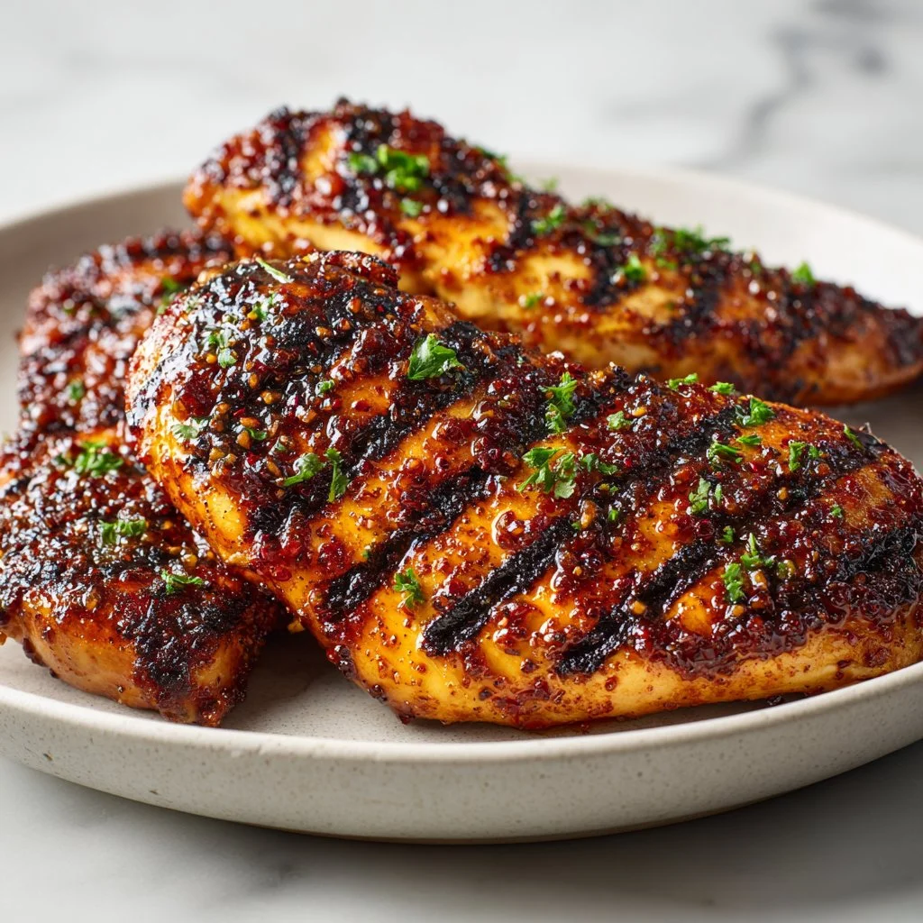 Grilled Hot Honey Chicken marinated in spicy honey sauce on the grill