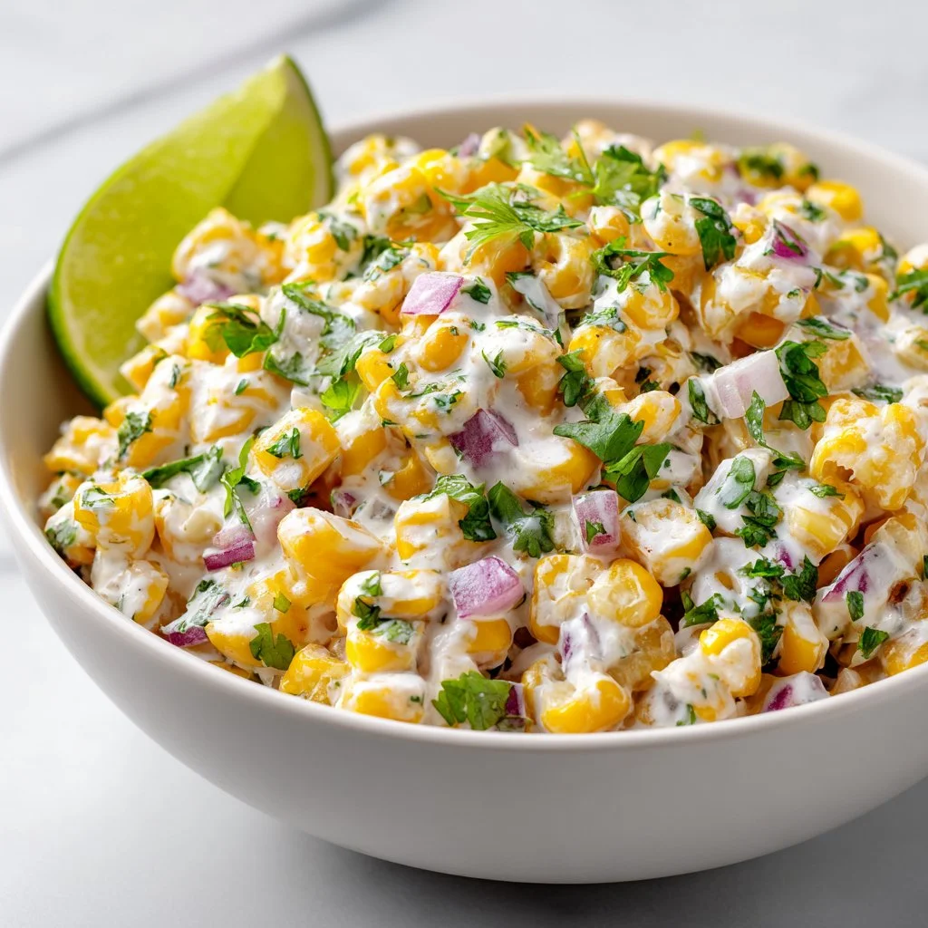 Healthy street corn salad with fresh ingredients and vibrant colors